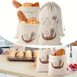 4pcs Upgraded Essentials for Kitchen Exclusive Linen Drawstring Pocket for Baking Tough Washable Bread Bag High Temperature Resistant Design Professional Large Capacity Easy To Carry for Baking Picnics Outdoor Party Occasions Organiser Lightweight