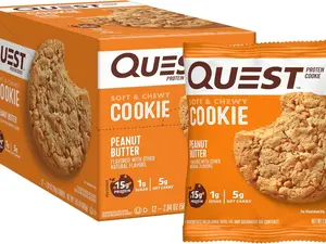 Quest Nutrition Peanut Butter Protein Cookie, 1g Sugar, 15g Protein, 5g Net Carbs, 12 Count Snack Sweet Biscuit Cooky