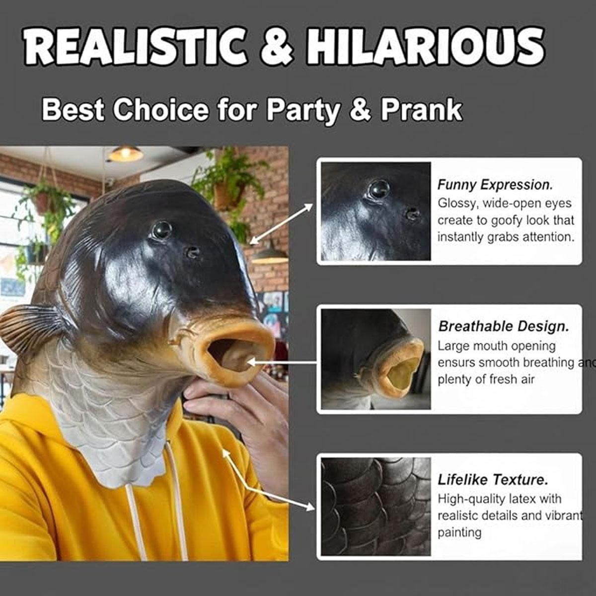 halloween accessory whimsical design mask,Realistic Animal Fish Mask - Halloween costume and fun full head latex mask cosplay helmet fish face costume party props