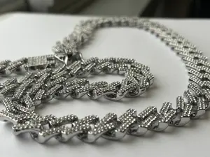 Fifth Avenue Cuban Link Chain Necklace White Gold Round Cut Zircon 24 Inch