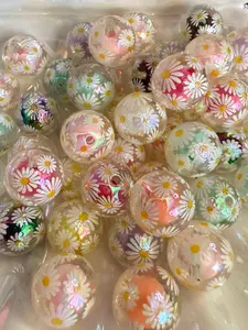 B11- (10PCS) 16mm Daisy Clear Double Layer W/Mixed Color Centers UVAB Dance Bubblegum Mixed Acrylic Beads for DIY