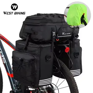 WEST BIKING 48L Bicycle Carry Bag Handlebar Zipped Bag Multifunctional Reflective 3 in 1 Bike Rear Pannier Bag With Rain Cover