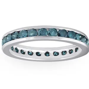 1 1/2ct Blue Diamond Channel Set Eternity Ring 14K White Gold