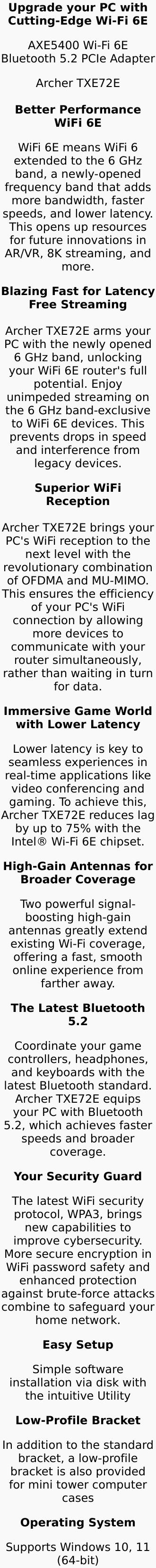 TP-Link Archer TXE72E WiFi 6E AXE5400 PCIe WiFi Card for Desktop PC