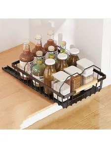 【Christmas Gift】Pull Out Cabinet Organizer, Multifunctional Sliding Mesh Cabinet Basket, No Drill Pull Out Shelf Storage Drawer,Roll Out Shelf Storage,Sliding Pull-Out Pantry Shelves,Kitchen Organizer,Pantry Pull Out Shelves Rack Steel Installation