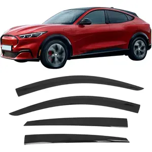 IKON MOTORSPORTS Tape on Low Profile Window Visors, Compatible with 2021-2024 Ford Mustang Mach-E, Acrylic Smoke/Tinted Rain Guards, Side Window Wind Deflectors 4PCS