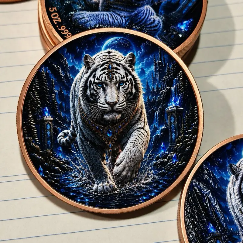 White Adult and Baby Tiger 5 oz Copper Round
