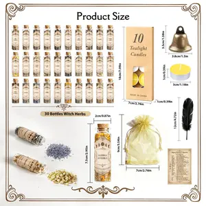 Wicca Supplies Kit with 30 Jars Herbs, 10 Colorful Candles, Scented Sachets, Faether, Bell, Guide Book - 46 Pack Witchcraft Supplies Starter Incense Kit for Beginners, Altar Home Decor & Rituals - New Year, Christmas Party Gift for Spellcasting