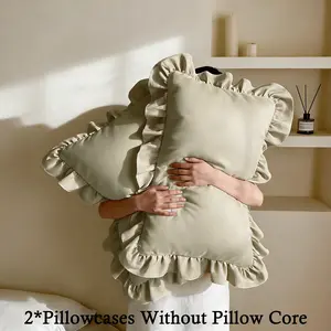 Premium Solid Color Ruffled Pillowcase Set, Soft Breathable, Benefits Hair Skin Sleep, Essential Home Bedding Item