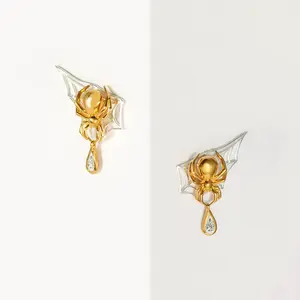 Spider Gemstone & Web Jacket Earrings