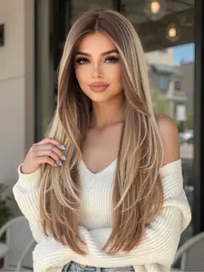 Women's Wig, Long Straight Hair, 26 Inch No Bangs, Heat Resistant Fiber, Natural Look, Daily & Party Use, Durable Design Synthetic Material Wigs