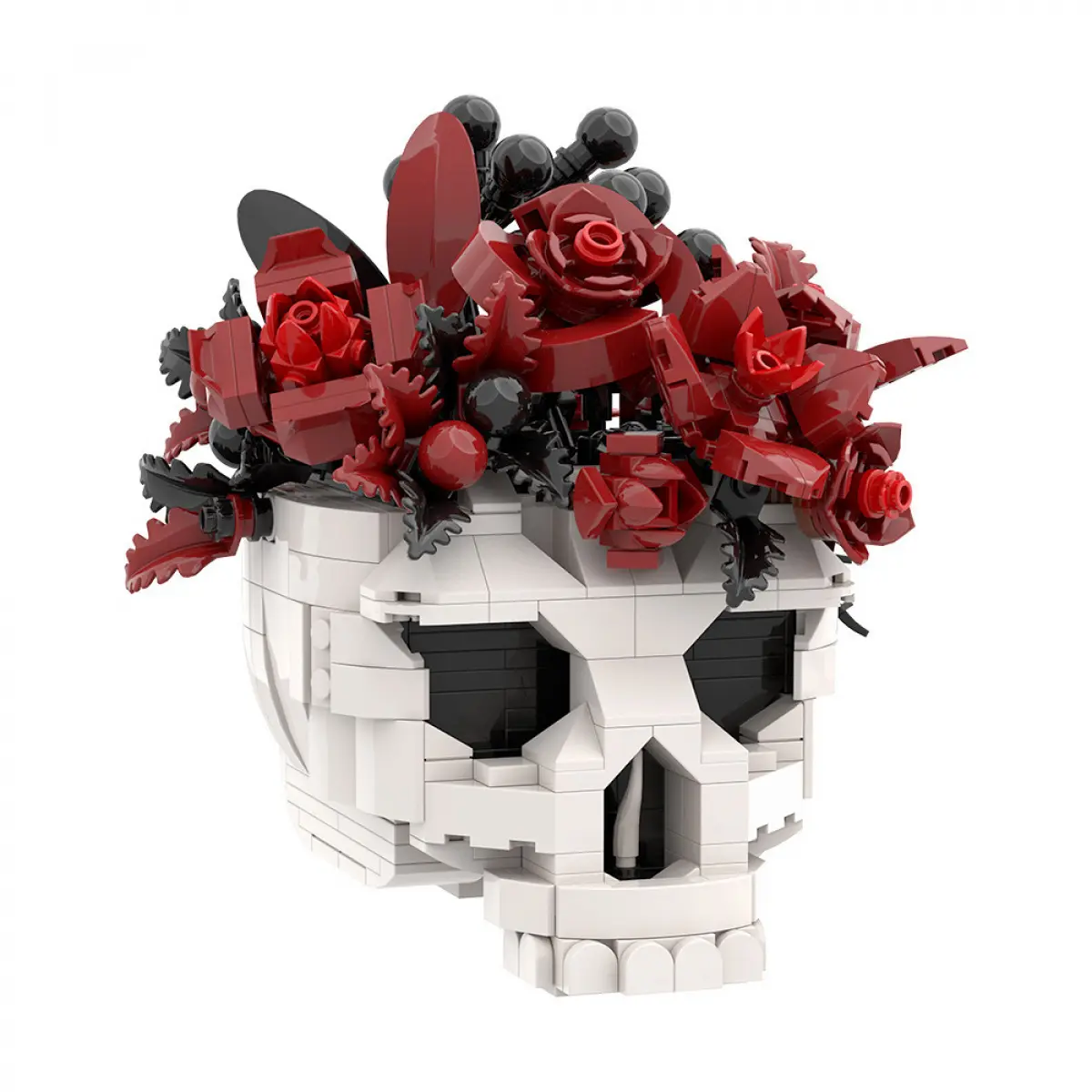 Gothic 510-Piece Skull & Rose Flower Pot Building Blocks Diorama Kit - High-Difficulty Micro Bricks, Rose DIY Collectibles, Unisex Creative House Decoration Gift for Gothic Enthusiasts, Unisex Names