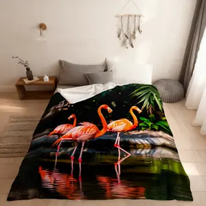 Pink Flamingo Fitted Sheet Wild Animal Pattern Decor Bedding Set for Kids Girls Boys Teens Polyester Sheet Set Microfiber Bedspread Cover (1 Fitted Sheet + 1 Pillow Case) Twin Size