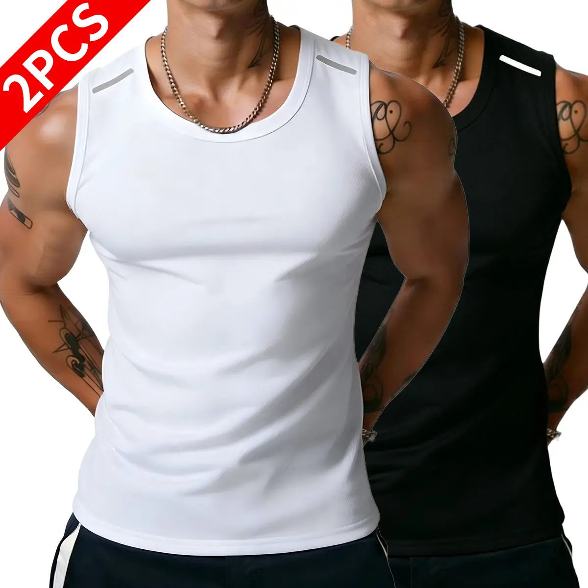 2PCS Men’s Wide-Strap Reflective Striped Vest, High-Stretch Breathable Muscle Tank Top, Heavyweight Drapey Fit Gym and Casual Sleeveless Shirt 2PCS Men’s Wide-Strap Reflective Striped Vest, High-Stretch Breathable Muscle Tank Top, Heavyweight Drapey Fit Gym and Casual Sleeveless Shirt