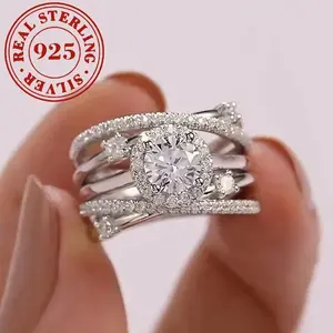 Women's 925 Silver Moissanite Multi-Wrap Ring Elegant Sexy Ideal for Engagement Anniversary Gifts for Friends and Lovers European and American Fashion Trend