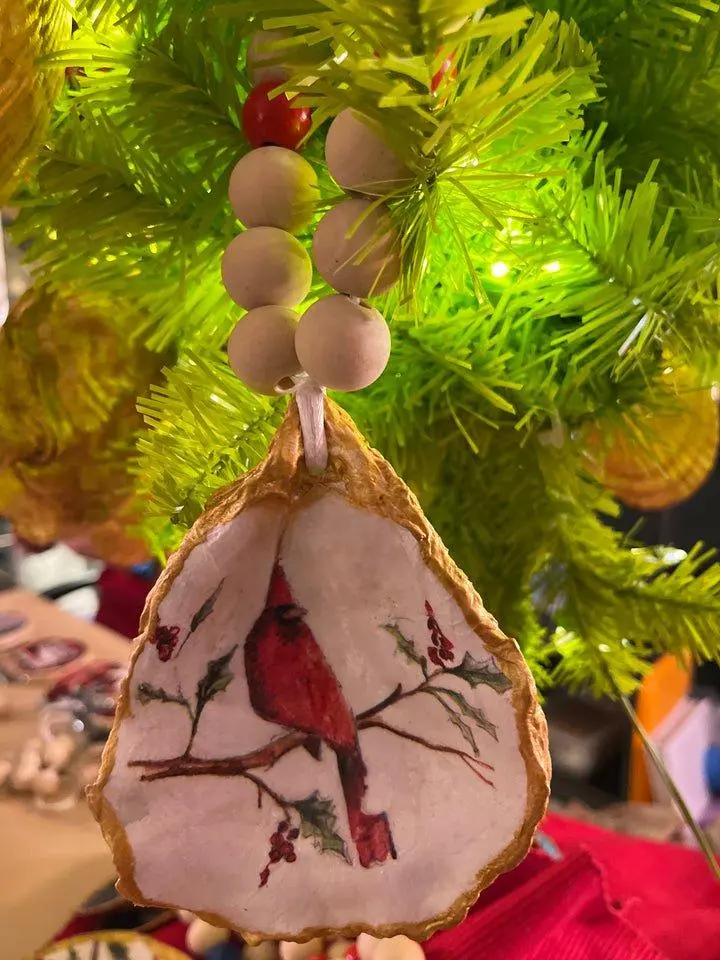 Cardinal Joy Oyster Shell Ornament