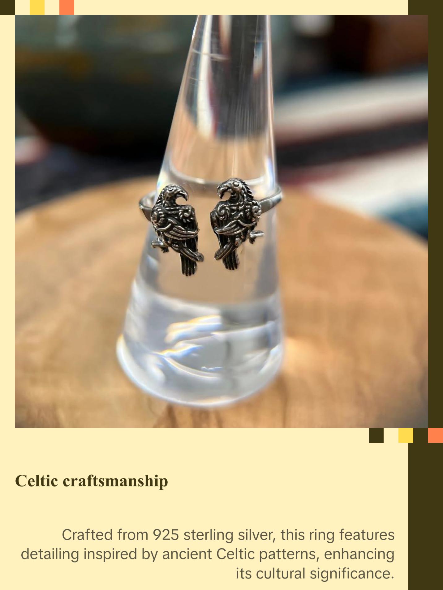 925 Sterling Silver Adjustable Raven Ring – Celtic Patterns & Wiccan Symbolism