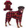 XPUDAC Red Holiday Plaid Dralon Dog Jumpsuit Shirt - Soft Breathable All-Season 1-Piece Pet Clothing with Pull-On Ease, Universal Fit for Thanksgiving Holiday Plaid Fun & Cozy Sleep, Pet Lovers' Pick