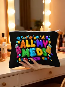 1pc, Spacious Colorful Pills Art Design Corduroy Makeup Bag, Durable Cosmetic Organizer and Toiletry Pouch with Zipper, Travel and Daily Use Friendly, Also Great for Stationery Storage