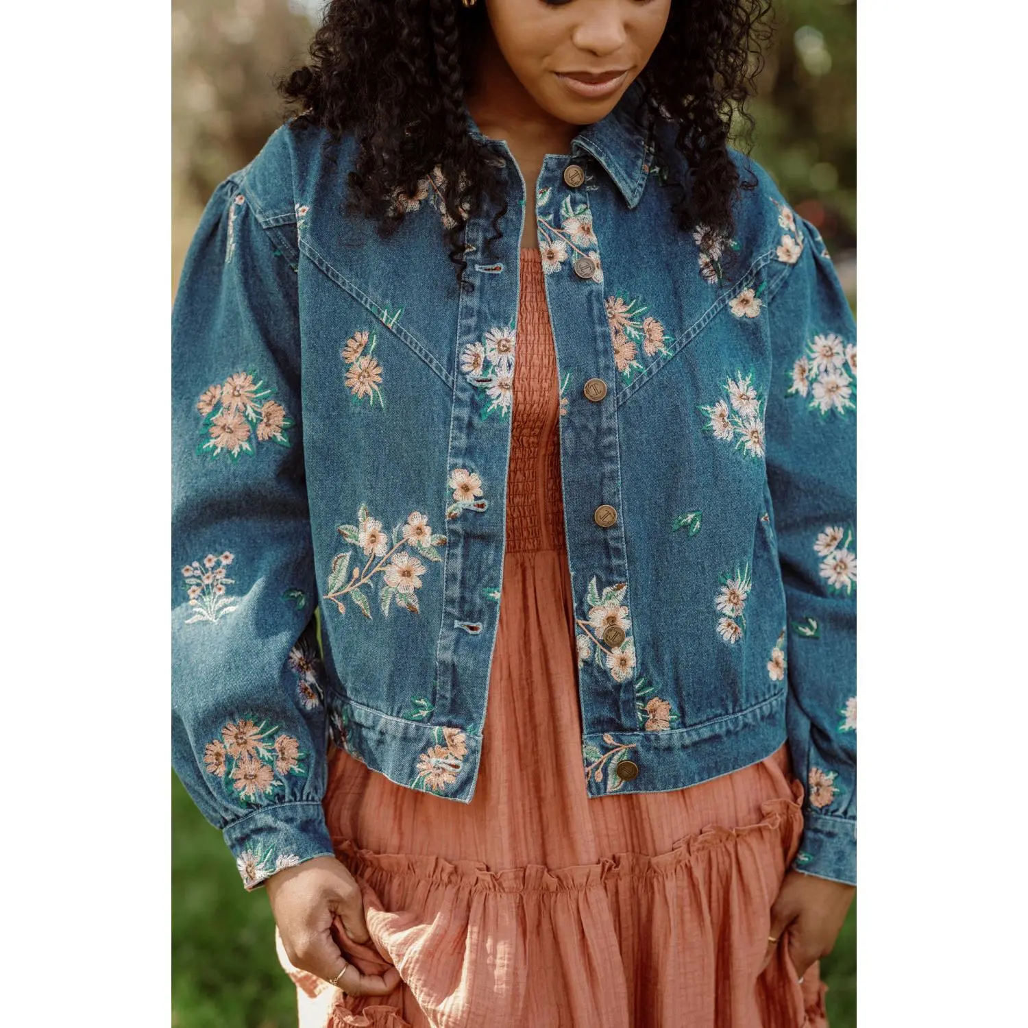 Posey Denim Jacket in Lovelorn Ditsy Embroidery