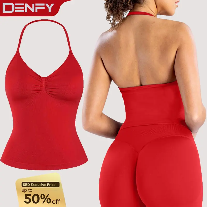 DENFY Impact Longline Strappy Top Fitness Gymwear Women Impact Longline Halter Tops Sportswear Workout Longline Tank Top Compression Gym