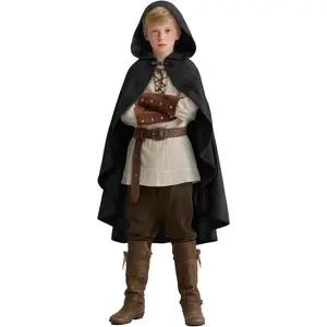 Hooded Cape for Kids Renaissance Cloak Boys Medieval Halloween Witch Costume Wizard Open-Front Cape