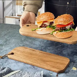 Round Hole Flat Wooden Tray Set, Wood Serving Plate for Snacks Cake Burger, Outdoor Camping Table Oval Decorative Tray