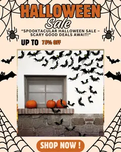 Halloween Decorations - 56 Pcs Spooky 3D Bats With Glow Eyes for Indoor Outdoor Party Decor - Plastic Scary Gothic Stickers for Bathroom Kitchen Home Room Wall Halloween Family Party Sticker Set