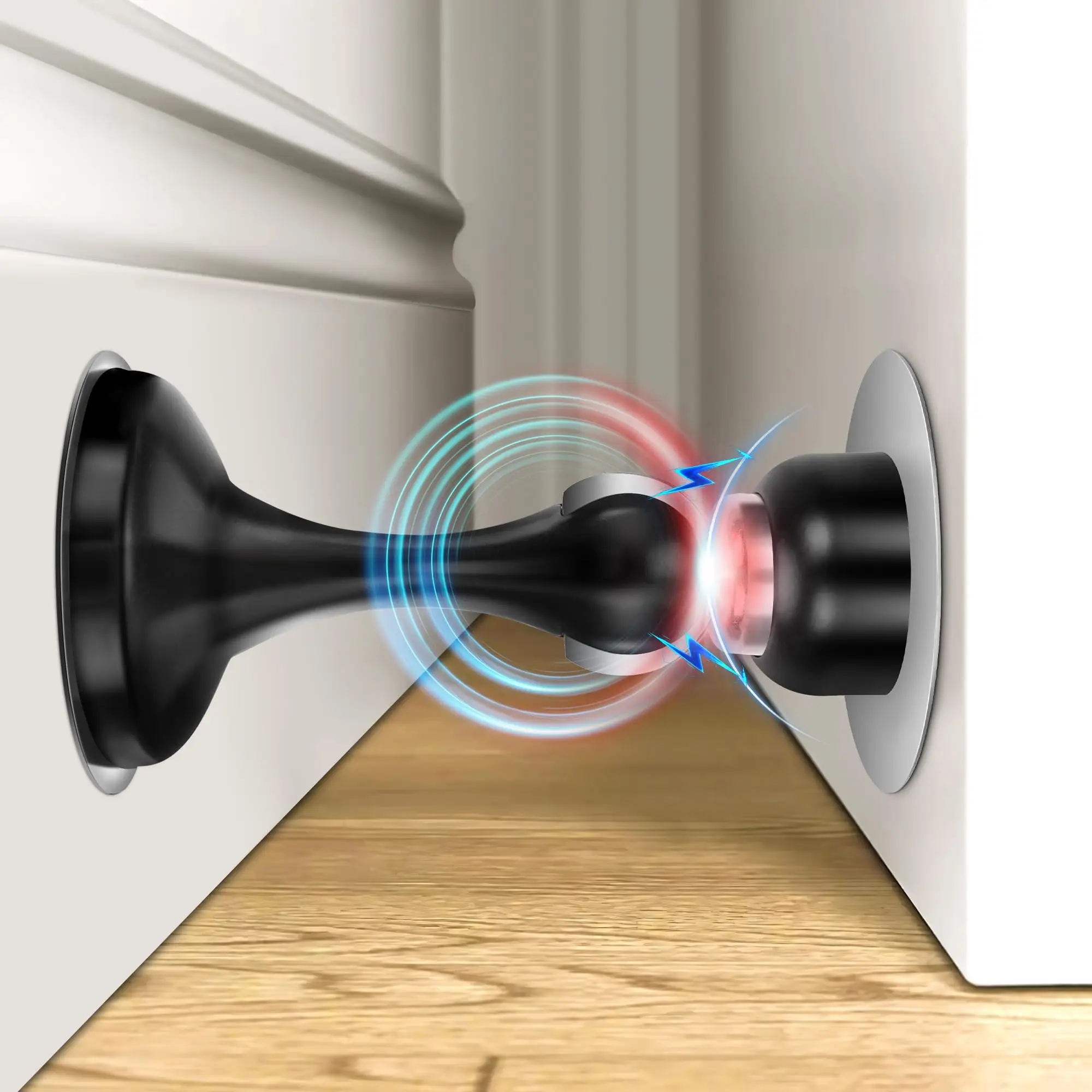 Magnetic Door Stoppers 2 Pack, Stainless Steel Door Stops for Wall and Floor Mounting, Door Holder Keep Door Open, No Drilling Door Stop , Black