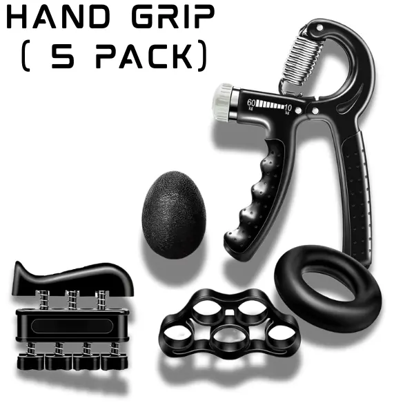 5-in-1 Hand Grip Strengthener Kit – Adjustable Gripper, Finger Stretcher, Grip Ring & Stress Ball. Boost strength & relieve stress