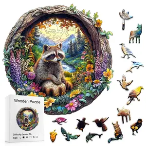 501-Piece Wooden Jigsaw Puzzle Set, Fun Raccoon Design, Irregular Pieces, Unique Pet Theme, Ideal Holiday Gift, Local Clearance Item