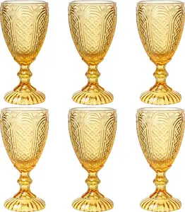 Chaos Coordinator Amber Wine Glasses Set of 6 Vintage Colored Glassware for Baby Shower, Wedding, Birthday, or Fancy Drinkware