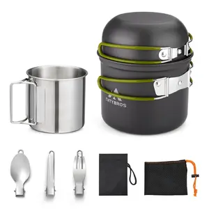 Camping Cookware Kit Backpacking, 0.33Gal Pots and 0.17Gal Pans Set,0.08Gal SUS304 Cup, Forks Knives Spoons for Hiking,Camping,Outdoor Cooking,Picnic,Solo Camping cookware