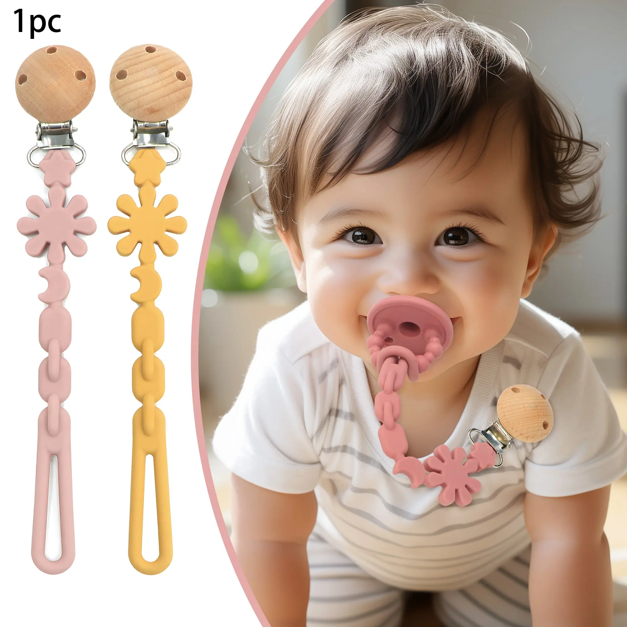 This convenient pacifier chain features a clip to prevent it from falling off, its one-piece design makes it suitable for both boys, girls, Newborn, an essential baby gift, it can hold pacifiers and teethers in place, Sensory Teether