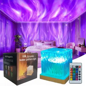 USB LED Water Ripple Lamp, Healing Aurora Light, Live Streaming Projection, Sleep Aid Night Light, 16 Color Modes with Remote, Spring Summer Party, Led Ambient Light