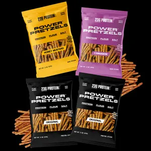 High Protein Pretzel Sticks, 23g Protein per Bag Dairy Free, Sampler Pack 3 Flavors, Savory and Crunchy Low Calorie Snack for Active Adults, Great for Gym, Work, or On-the-Go, 2 oz (4 Pack)