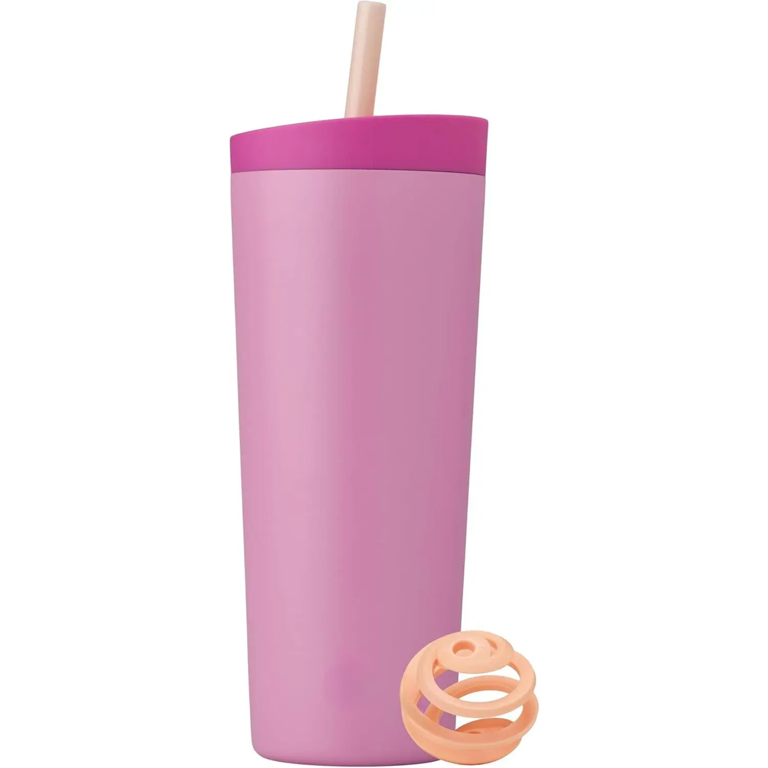 24oz All-in-1 Portable Double Wall Insulated Stainless Steel Shaker Tumbler - 2-in-1 Design, Swig Leakproof Seal Lid, Straw, BlenderBall, BPA-Free Blenderbottle - For Protein Shakes, Smoothies - Rose Petal Pink Drinkware, All In One