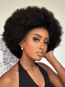 Unisex African Curly Lace Front Wig, Kinky Curly Wig, 100% Human Hair, Natural Hairline, Short Bob Cut, 180% Density, Suitable for All Genders