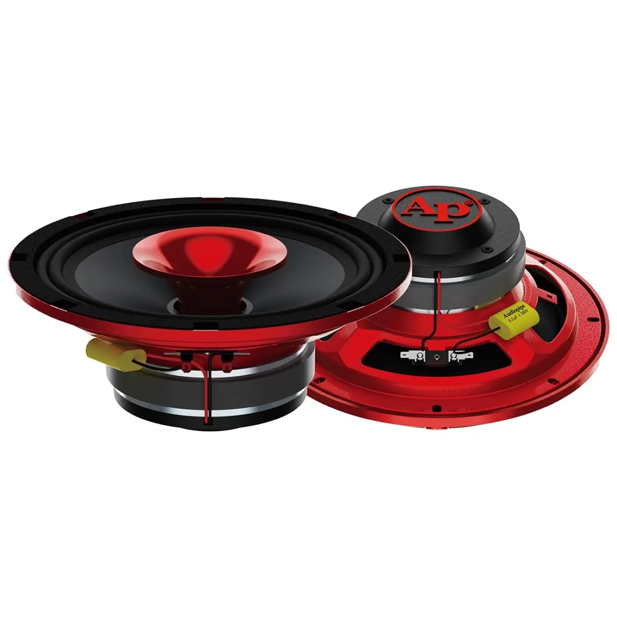 Audiopipe APMB828GHRED High-Power 8 in. 2-Way Compression Horn Mid-Range Loudspeaker - 200W R.M.S., 400W Max, 4 Ohms, Steel Basket, Grill, Easy Mount, 4.75 lbs, 70-20kHz, Red Eye Candy