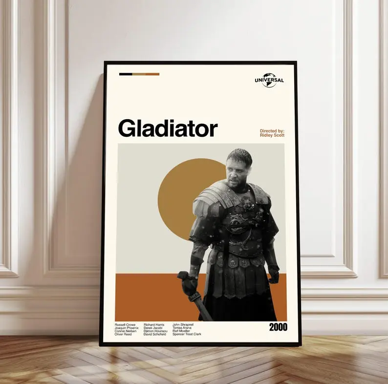 Gladiator Movie Poster, Midcentury Modern Art, Minimalist Print, Retro Poster,  Vintage Print Art,  Wall Art, Gifts for him, Quality Paper 8x12 to 27x40inch