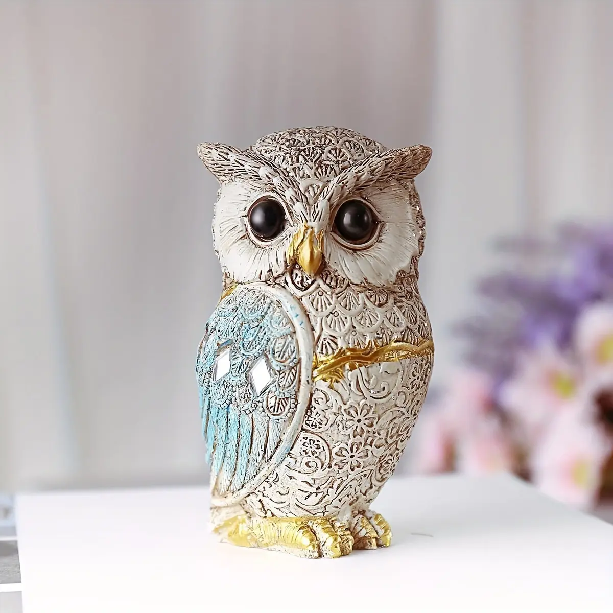 Elegant Resin Owl Decor, Classic Diamond Eye Standing Owl with Gold Accents, Home & Office Decoration, Modern Home Decor, Wedding Gift Idea, Decorative Home Ornament, Decorative Ornaments, Figurines