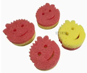 Temperature-sensitive sponge for kitchen utensils, cartoon-shaped, double-layered, available in various colors for double-layer cleaning.