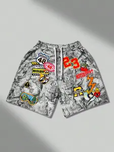 Vintage Racing Print Camouflage Shorts, Y2K Street Style Summer Drawstring Casual Pants, Casual Regular Fit Pocket Shorts for Summer, Men's Athletic Bottoms for Daily Wear