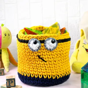 Hand-Knit Minion Baskets for Small Toys, Clothes, and Toiletries - D7 x H7