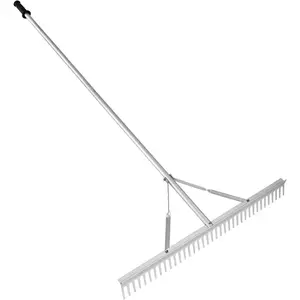 Landscape Rake, 36" Head Aluminum Lake Weed Rake with 75" Long Handle for Loosening Soil, Lawn Care, Weeding Lake, Garden, Silver