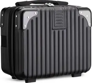14 Inch Portable Hard Shell Cosmetic Travel Case, Mini Travel Hand Luggage with Elastic Band Travel Makeup Case, Small Makeup Carrying Suitcase for Train Cosmetic Bag Travel Camping - Black