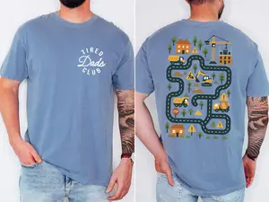 Comfort Colors Tired Dads Club Shirt, Construction Dad Shirt, Play Cars On Dads Back, Mat Road Car Race Track Shirt, Father's Day Gift - ShamCren