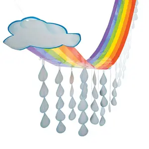 12 Ft. x 32" Rainbow Cloud & Raindrops Ceiling Hanging Decoration
