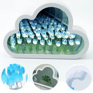 2026 Tulip Flower Cloud Mirror Night Light Aesthetic Bedroom Decor Lamp No Assembly Perfect Holiday Gift