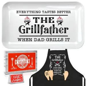 Grilling Platter Apron Gift Funny Dad Birthday Gifts Dad Gifts Fathers Day Grilling Gifts BBQ Serving Tray-The Grillfather Dad Plate